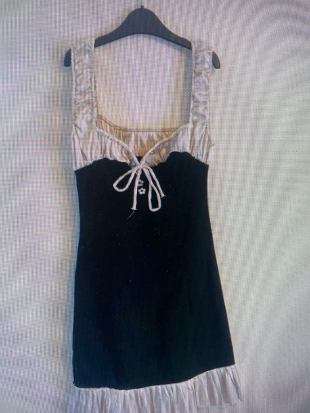 Black and Ivory Tie-Front Sleeveless Dress